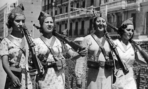 Anti-fascist militiawomen in Spain, c. 1937.